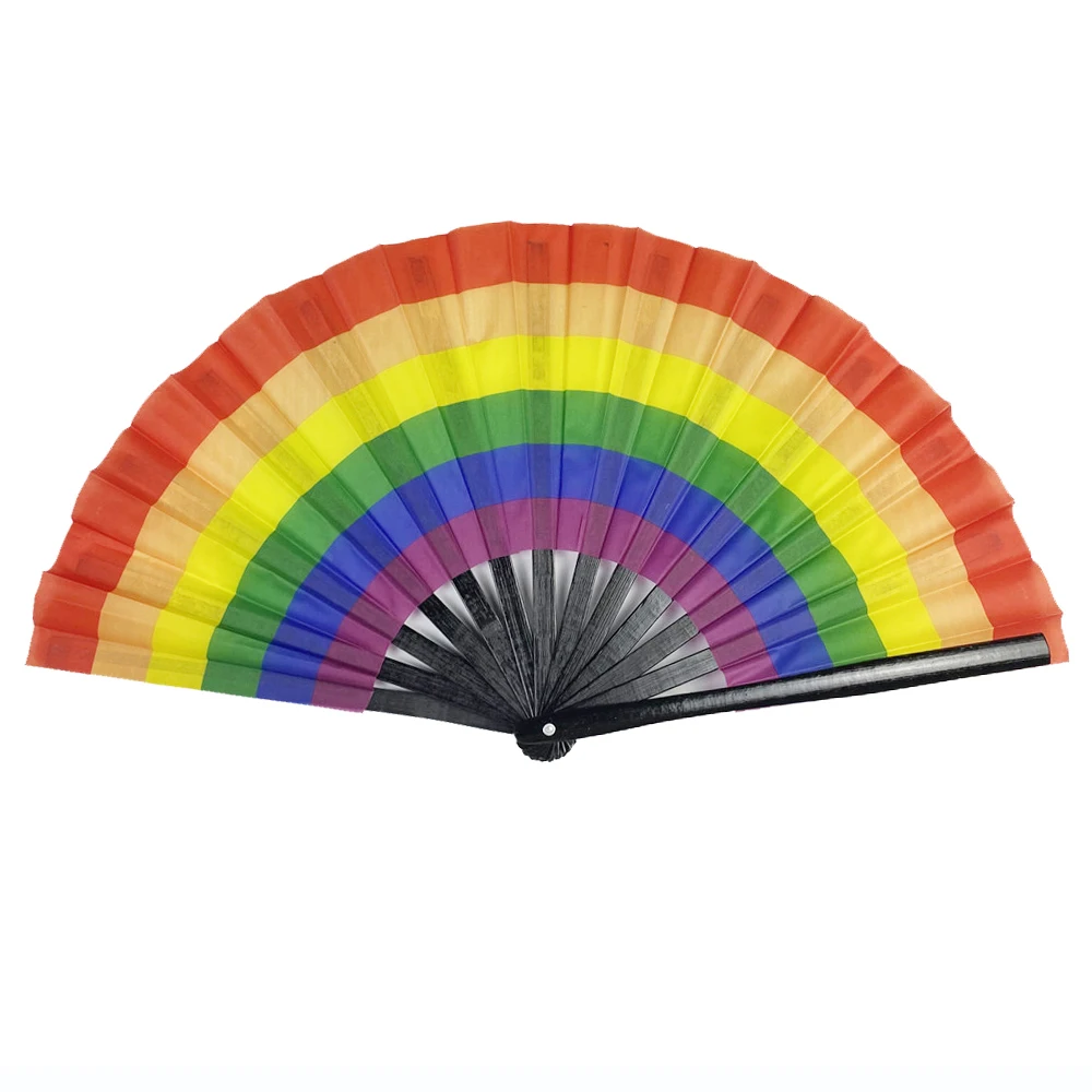 
Manufacturer custom wholesale rainbow large folding hand fan bamboo hand fan 