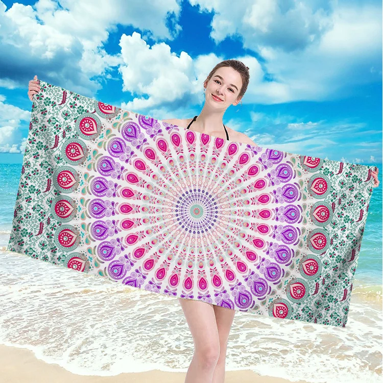 Recycled Plastic Microfiber Fabric Printed Mermaid Scale Flower Country Road Checkered Beach Towel
