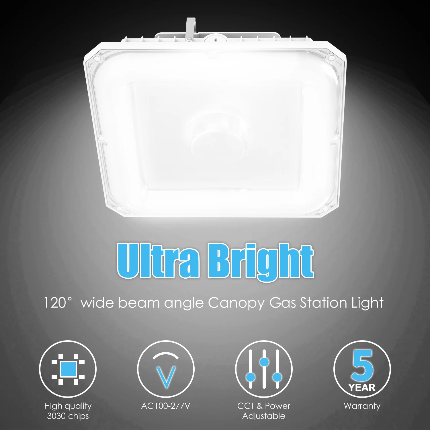 40w 60w 100w 150w 3 Cct Changeable 3 Power Switcable 5 Years Warranty Led Canopy Light For Walkways