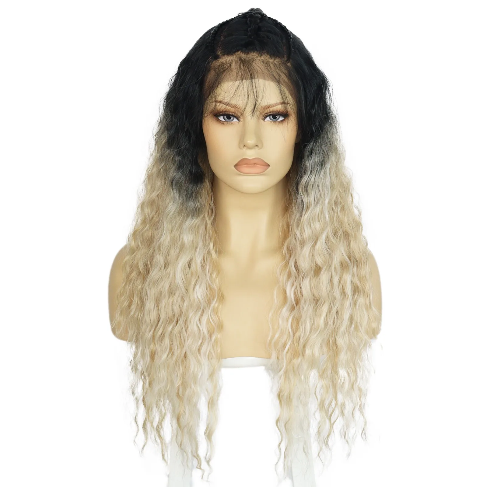 Anogol Hair 13*6 Lace Front Wigs Long Natural Wave Hair Hot Selling Fiber Long cirly Wigs Ombre gray Synthetic Frontal Lace Wigs