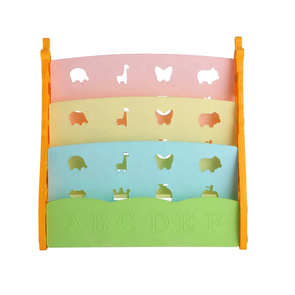 Hot Sale Good Quality Ladder Kindergarten Kids Bookshelf Plastic Bookcase