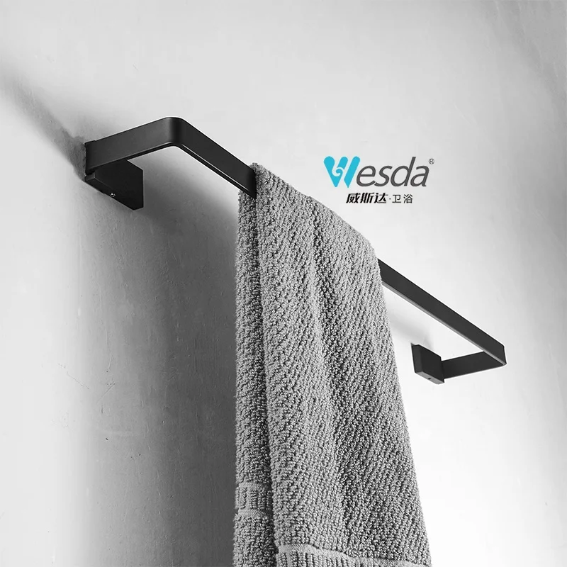 WESDA Luxury Modern Design Stainless Steel Single Towel Holder Bar Bathroom Wall Mounted Square Towel Rail