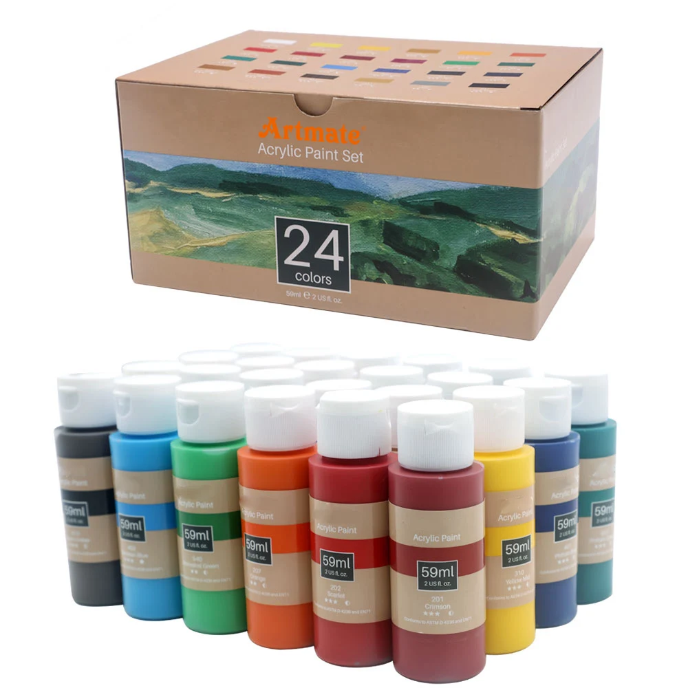 Набор художественной акриловой краски Artmate 24 цвета 2 унции/59 мл набор акриловые для студентов и
