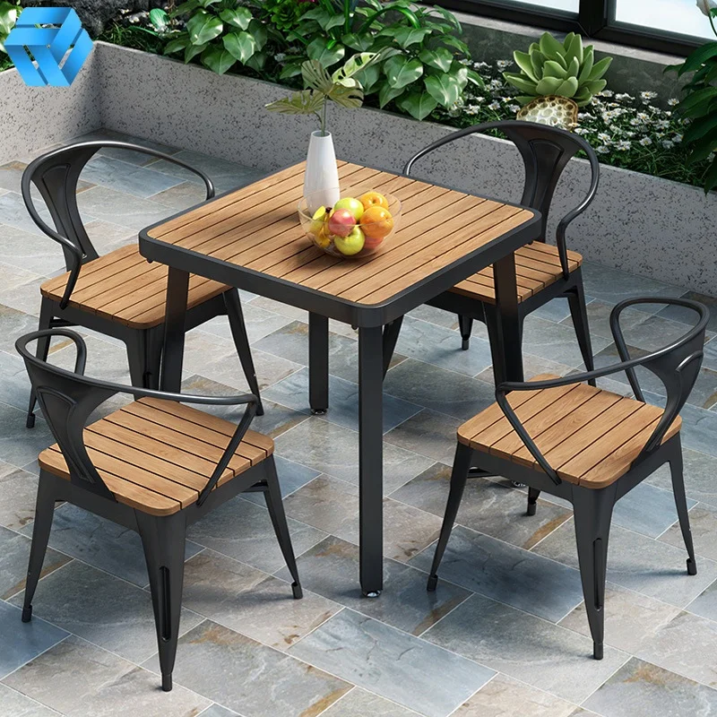Outdoor Table and Chair Set Plastic Wood Table and Chair Balcony Garden Garden Leisure PS Outdoor Furniture Modern as Photo
