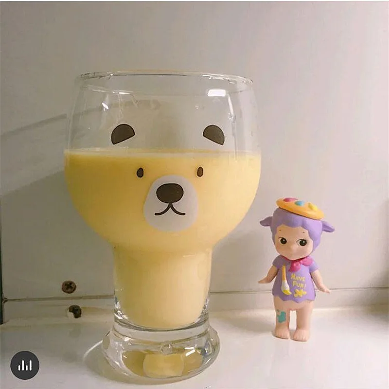455ML Ins Style Cute Bear Glass Dessert Cup Sublimation Beer Cola Water Mug with Customization