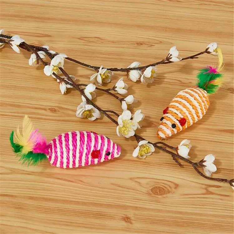 2020 china cat application sisal mouse cat toys for playing cat feather toy