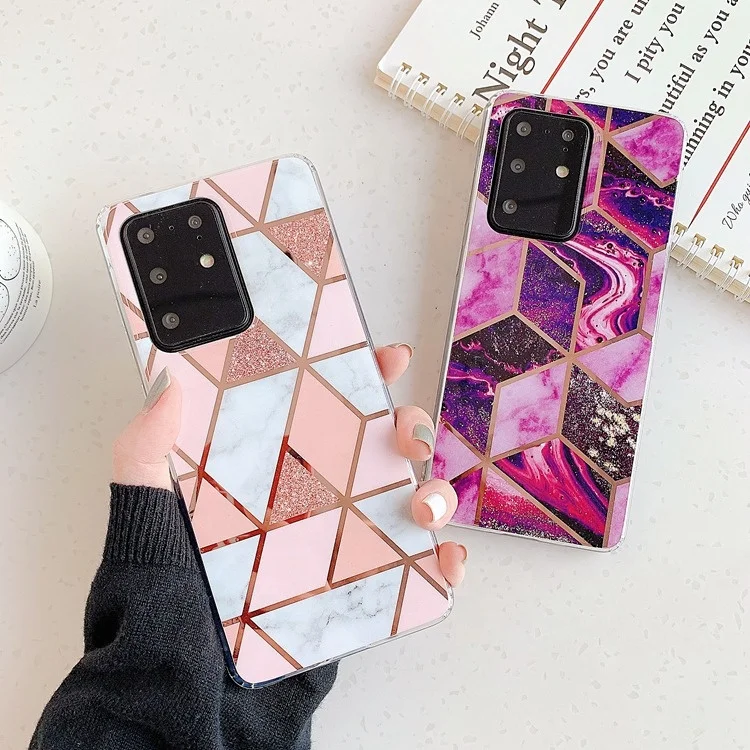 Luxury Plated Geometric Marble IMD Phone Cover for Samsung Galaxy S20 Ultra S21 Plus A72 A52 A32 A21S Note20 Marble Phone Case