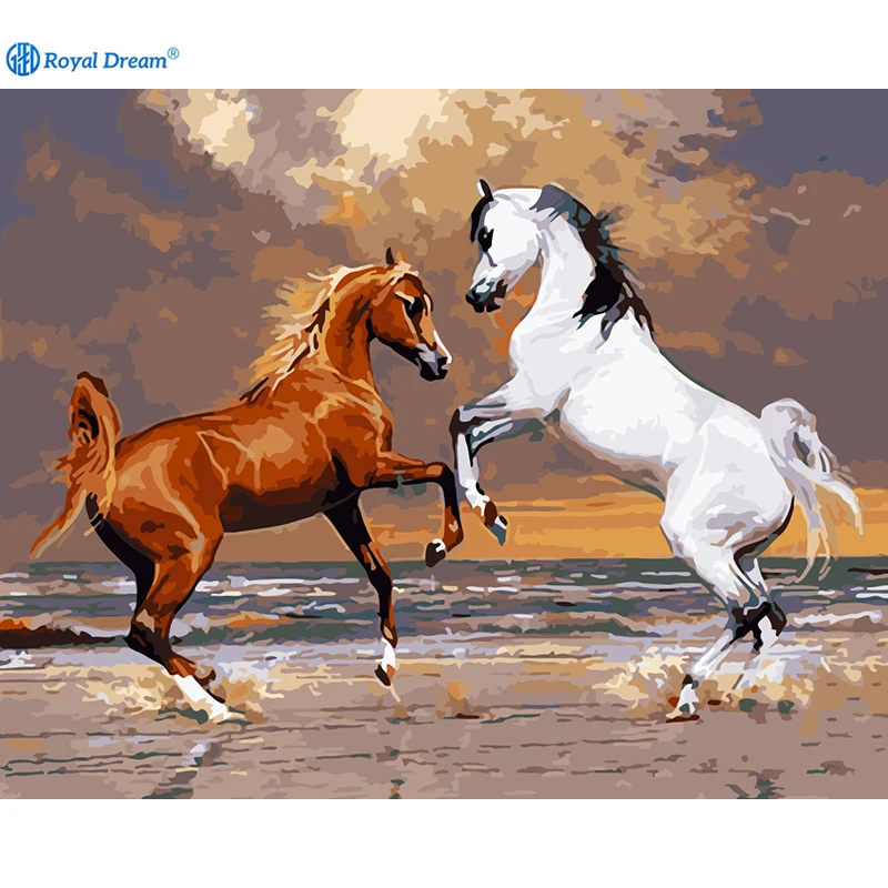 ROYALDREAM The horse on the beach DIY Painting By Numbers Handpainted Canvas Painting Home Wall Art Picture For Living