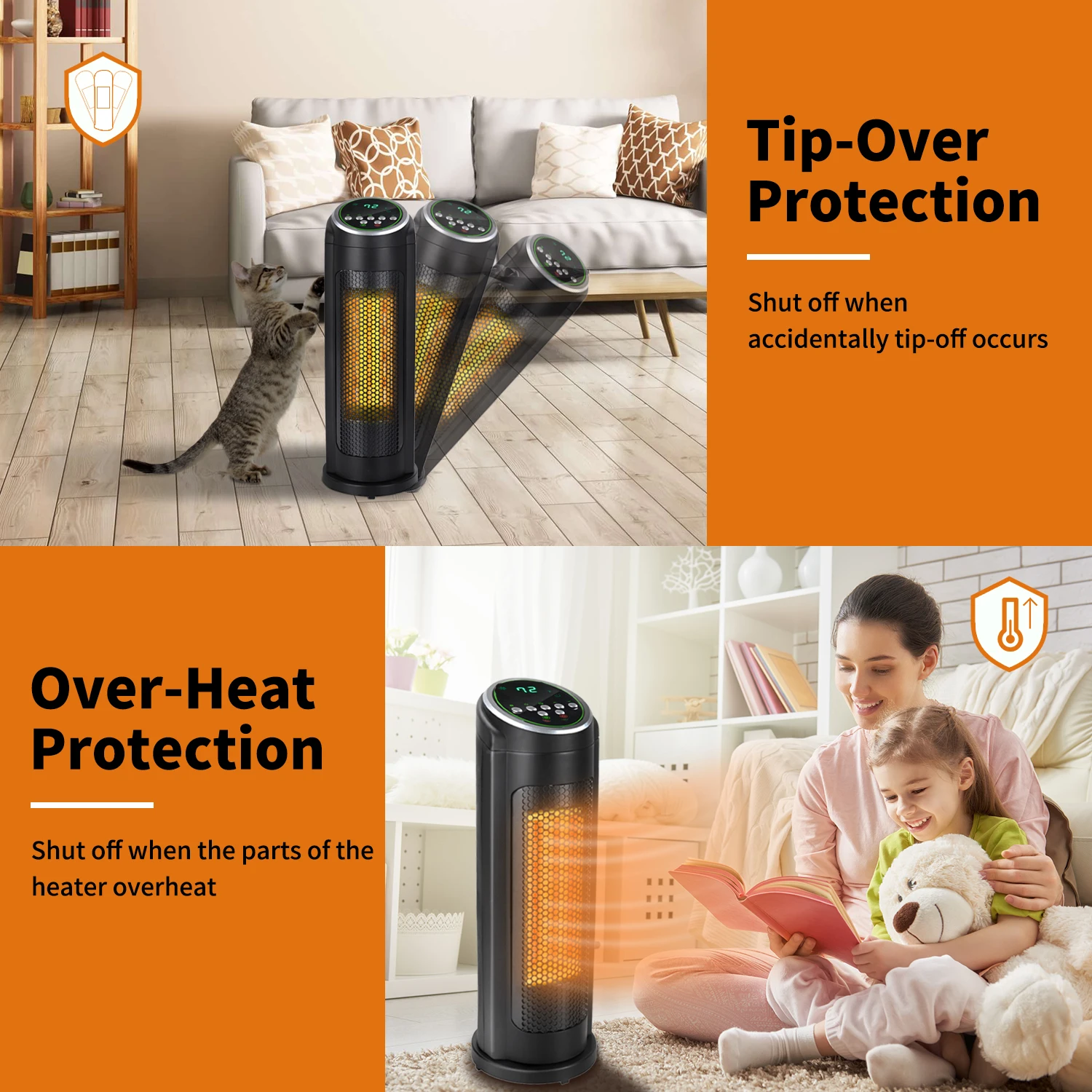 1000w 1500w PTC Two Settings Household Indoor Home Office Warming Ceramic Digital Freestanding Electric Space Tower Heater