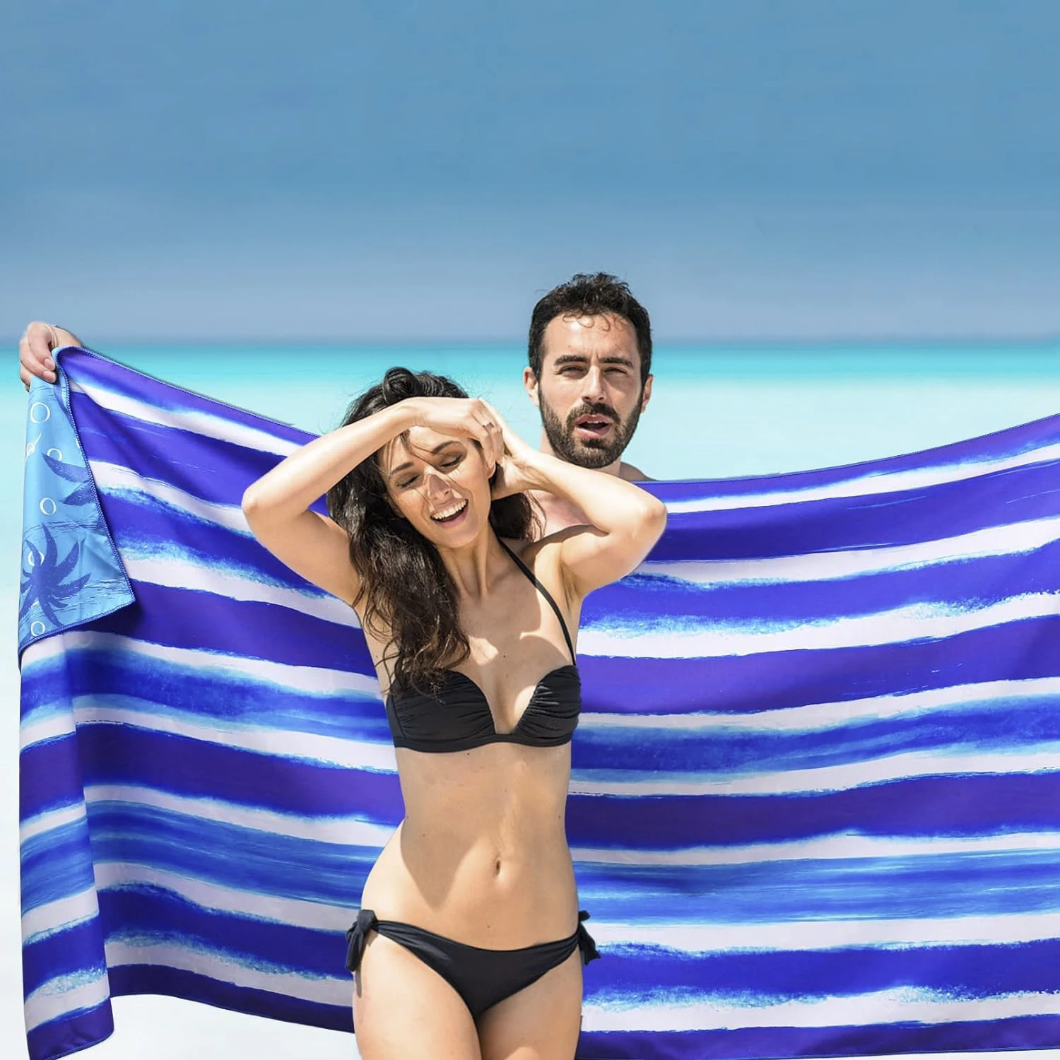 Quick Dry Custom Digital Printed Stripe Beach Towel Microfibre with Mesh Bag