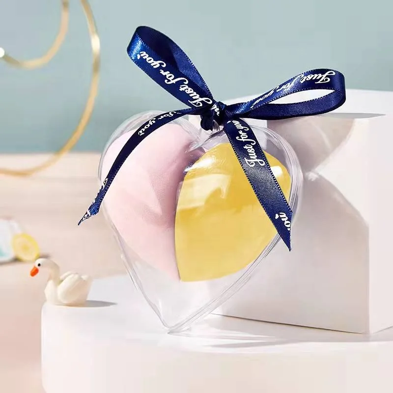 Top Quality 2 Pcs Super Soft Logo Box Wet And Dry Peach Beauty Makeup Sponge Set With Tube