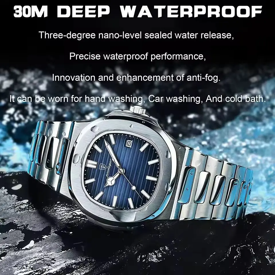 Luxury Waterproof Luminous Blue Dial Casual Quartz Analog Watches Custom Logo Business Dress Watch Men