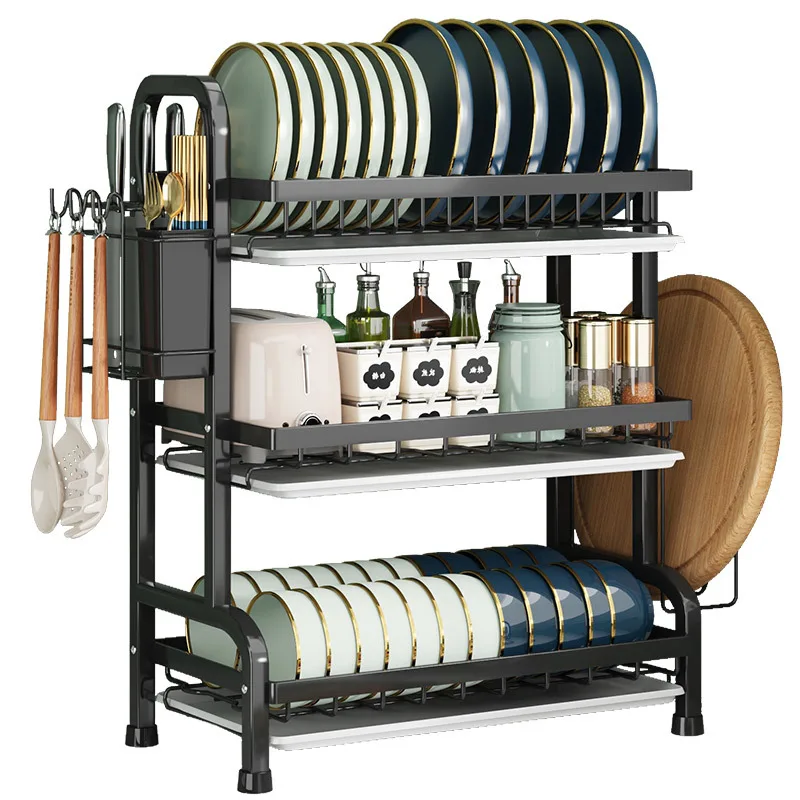 2025 Hot Sell New Design Kitchen Bowl Drain Storage Racks Cabinet Storage Holder Rack 3 Layers Iron Dish Rack