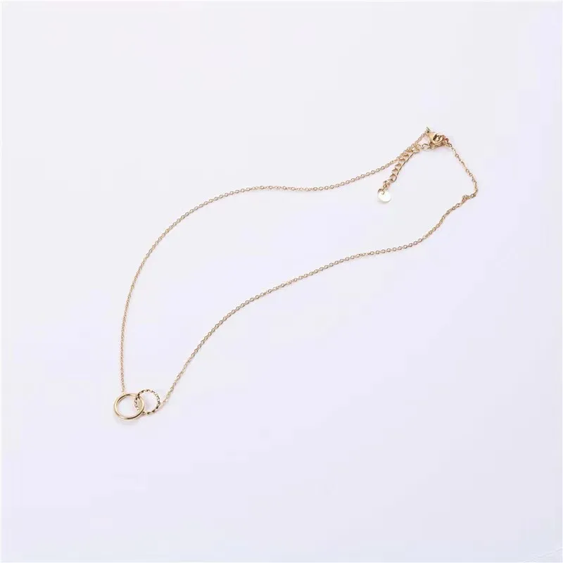 Double ring circular necklace, female collarbone chain, minimalist temperament, personality, trendy internet celebrity designer