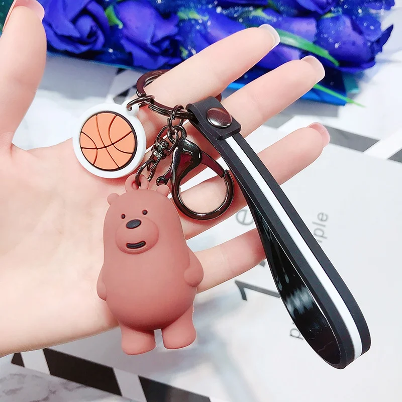 
Wholesale Creative Couple Keyring 3D Solid Doll Cute Cartoon Character We Bare Bears Keychain 