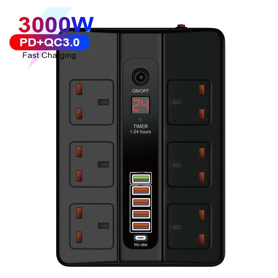 Для путешествий по всему миру для офиса сетевой фильтр PD 18 Вт QC3.0 4 способа мульти-тип силовых розеток 3000W 10A Номинальный ток свинцовый