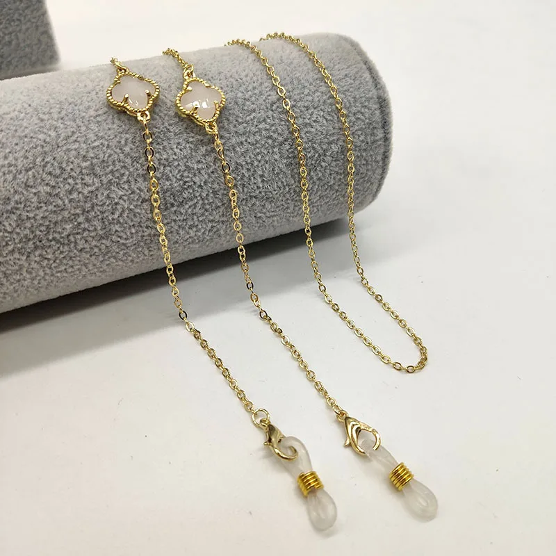 New Design Multi-color Simple Four-leaf Clover Rhinestone Metal Sunglasses Chain Glasses Lanyard Mask Anti-lost Lanyard