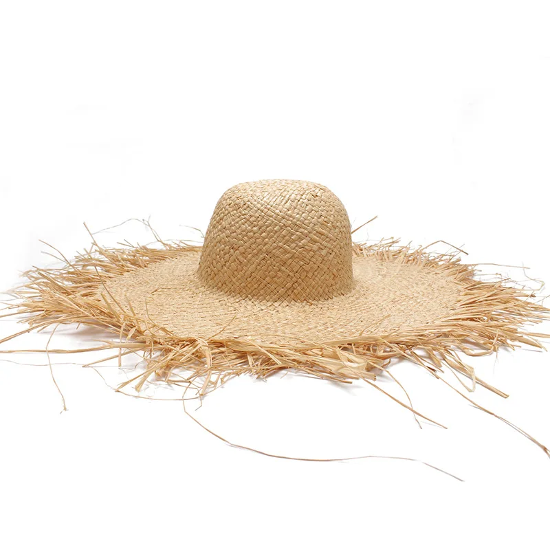Hot sales outdoor travelling summer holiday visor round wide large brim women foldable beach raffia straw hat