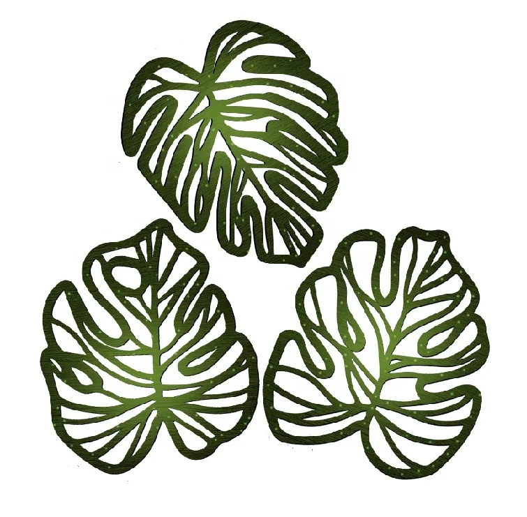 Wood Hanging Sculpture Vintage Tropical Plant Plaque Wall Art Wooden Palm Leaves Plant Wall Decor for Home  Room Office