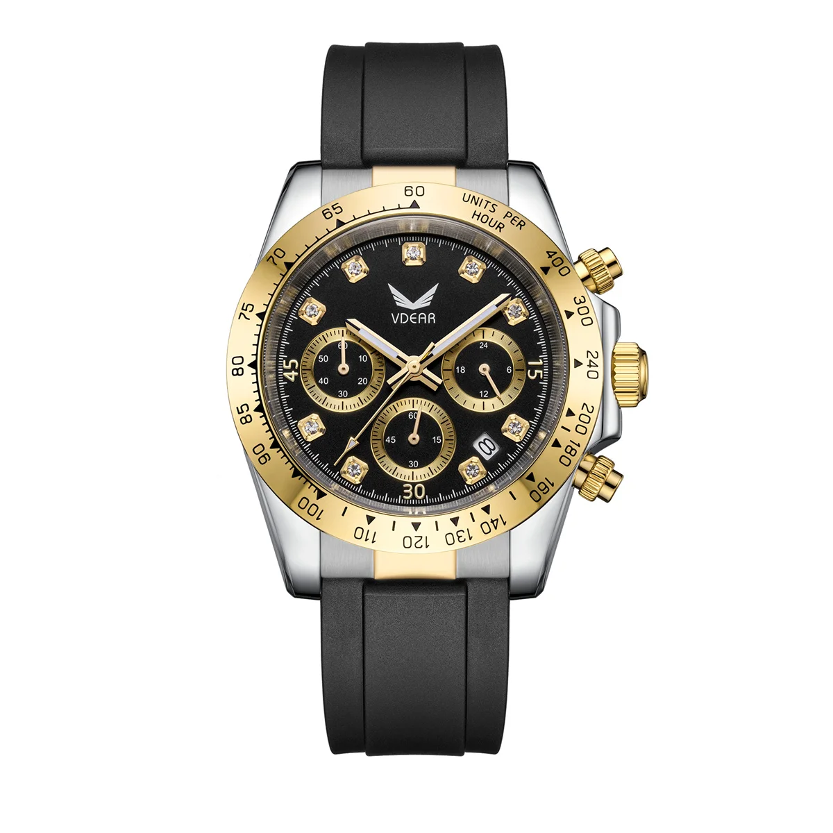 Silicone Strap Male Steel Bezel Quartz 50m Waterproof Crystal Scale Chronograph Hot Selling Wrist Watch Diamond Men Horloge 2024