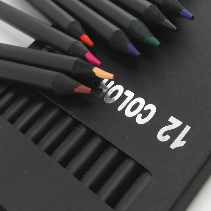 12 Pcs New High Quality Pencil Packaging 12 Different Colours Colored Pencils Kawaii School Black Wooden Pencils Fast Delivery