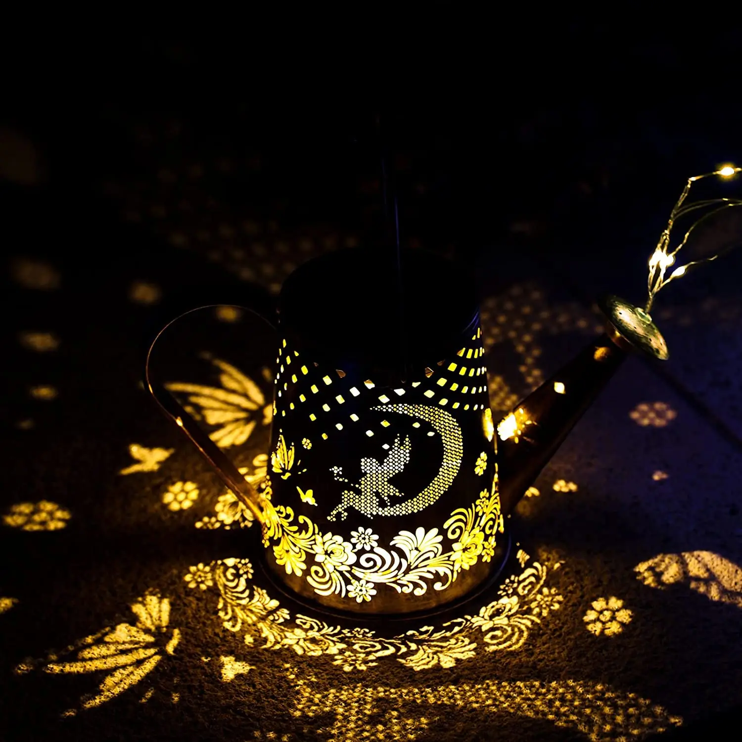 Metal Solar Watering Can Lights Garden Hanging Lanterns Warm White LED Waterproof Landscape Lighting