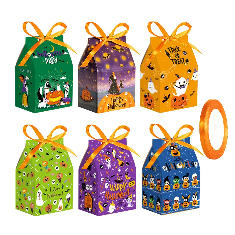 Halloween Christmas Anime Funny Little House Candy Box Pumpkin Bat Cookie Kids Party Gift Box Gift Bow Ribbon Wedding Birthday