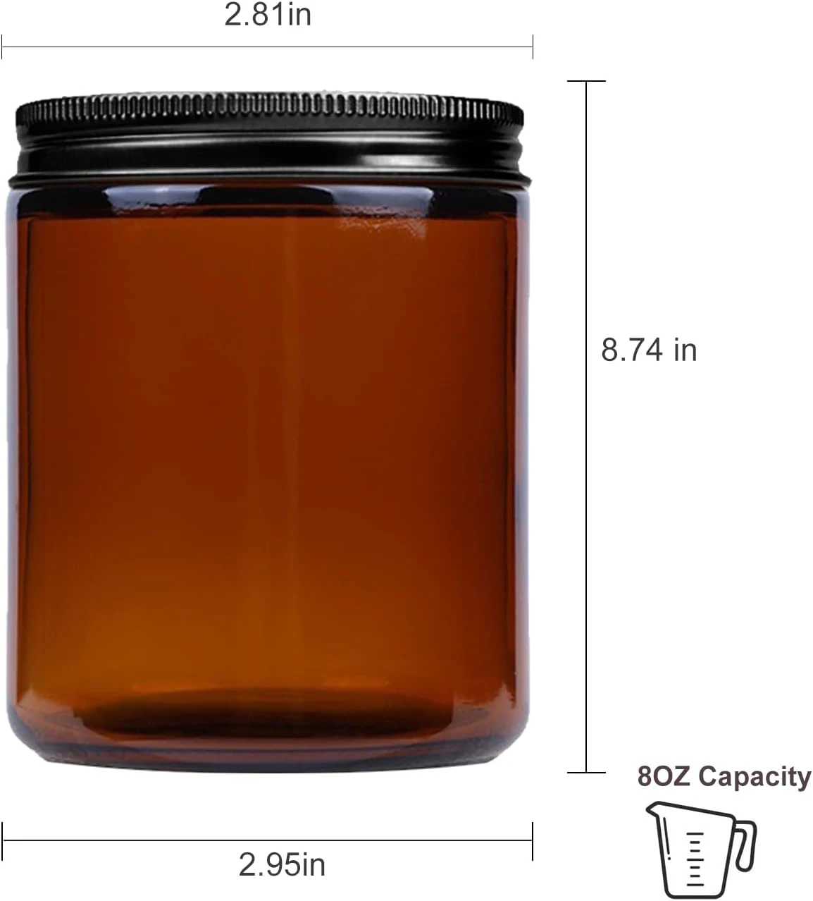 Empty 8oz 250ml Amber Glass Candle Holders, Lanterns and Candle Jars with Metal Lids and Kraft Labels for Making Candles