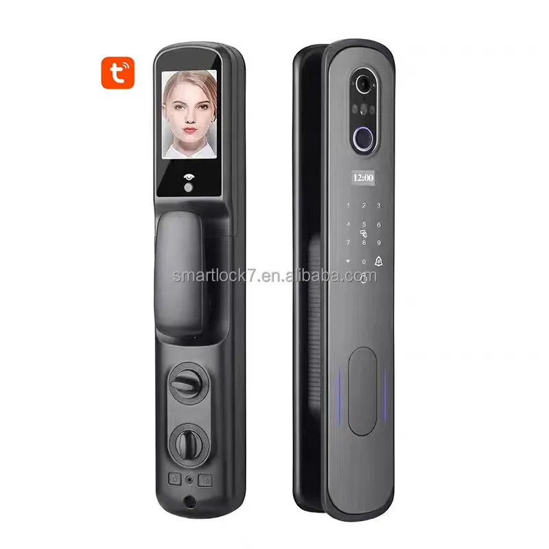 Tuya monitor cylinder lock alarma cerradura inteligente 3D facial  touch  sliding door access lock with CAMERA