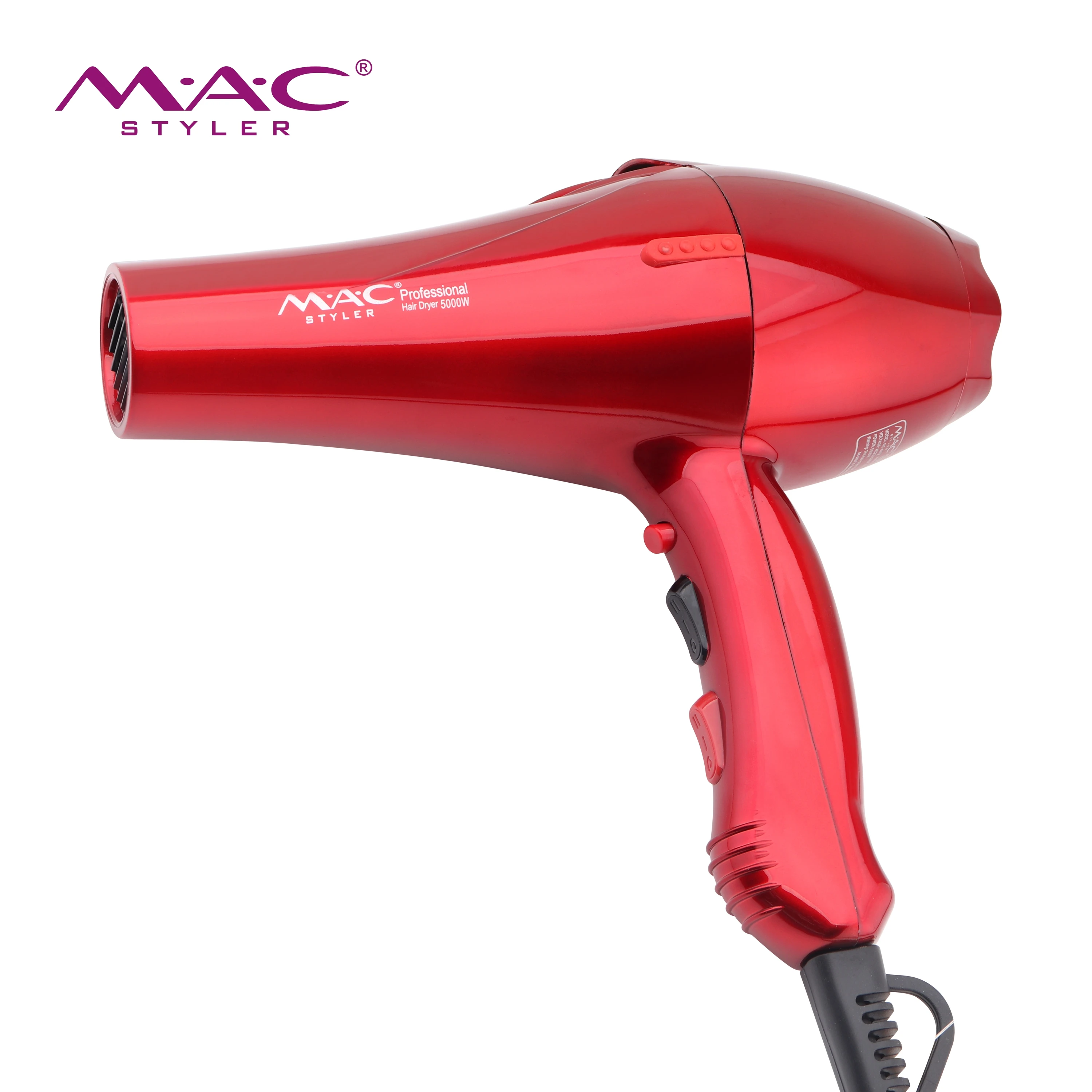 MAC Styler Wholesale 5000W Motor Hair Dryer Red Negative Ion Blow Dryers Ac Motor Hot And Cold Air Blow Dryer