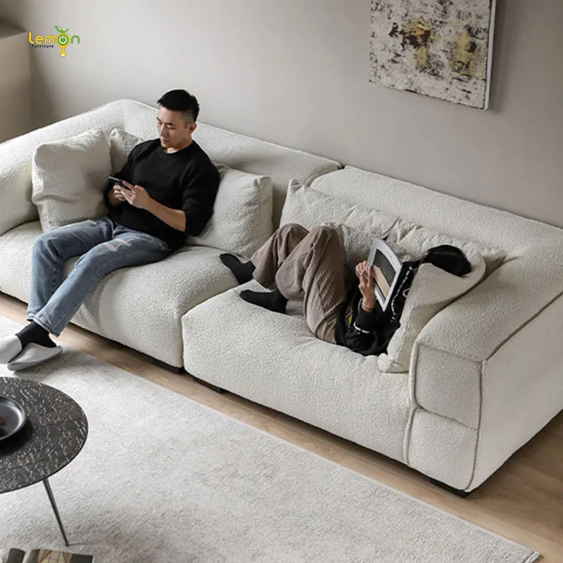 Tofu block small apartment sofa living room combination French light luxury Internet celebrity fabric sofa