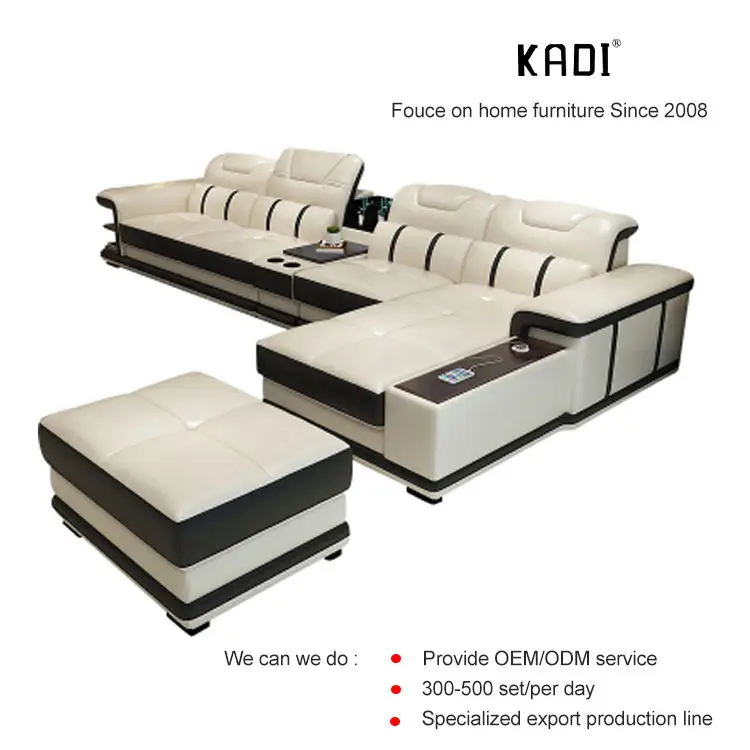 2022 cheap living room furniture sofas sectionals L shape leather sofa set with customize material function table