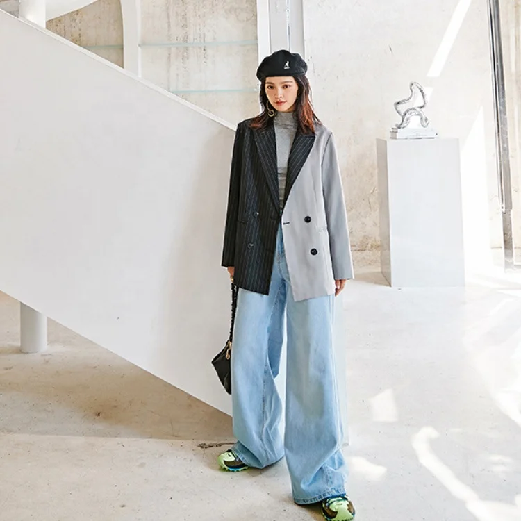 Women Blazers Ready To Ship New Design Fashion European Stripe Stitching Contrast Blazers for  Ladies Women