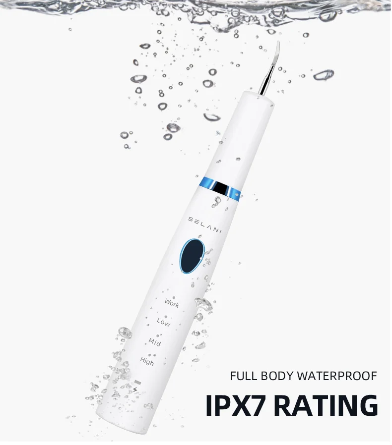 Home Use IPX7 Wireless Charging Ultrasonic Vibration LED Dental Scaler Cordless Tooth Cleaner Calculus Plaque Tartar Remover