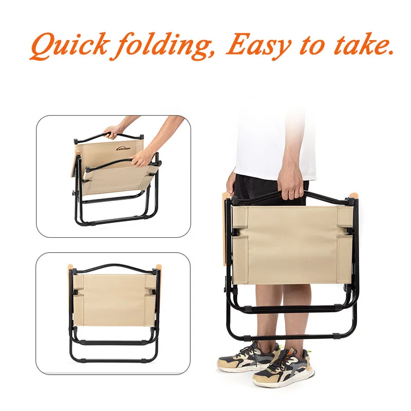 Customized Logo Folding Beach Chair Fishing Foldable Outdoor Wholesale Lightweight Picnic Camping Chairs with Wood Armrest