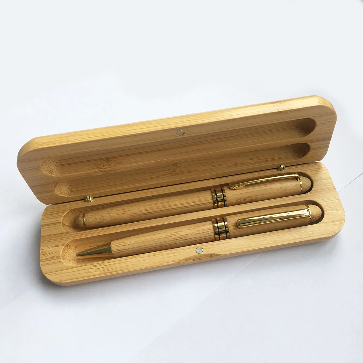 Экологически чистые роскошные деревянные бамбуковые роликовые шариковые ручки с индивидуальным выгравированным логотипом набор бамбуковой двойной