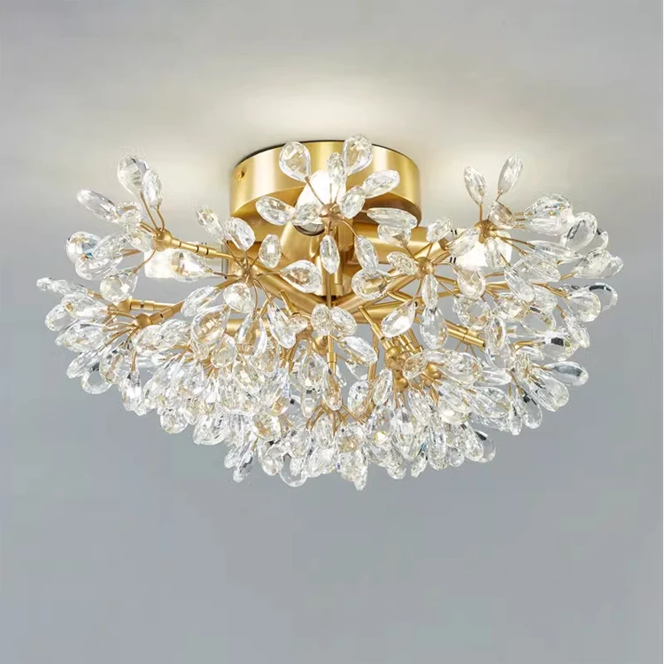 High Quality Brass Nordic Flower Decorative Modern Luxury Led Crystal Led Ceiling Light For Living Room Ceiling Wall Lamp