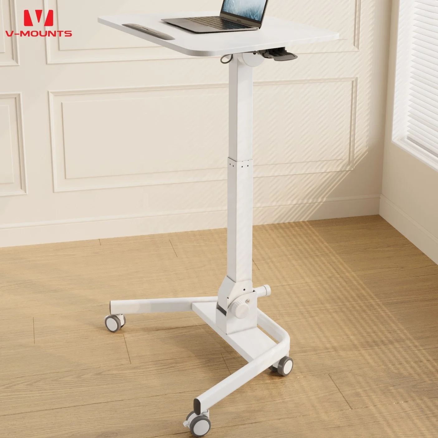 V-mounts Folding Height Adjustable Mobile Laptop Desk with Gas Spring Saving Space for Office and Home Use