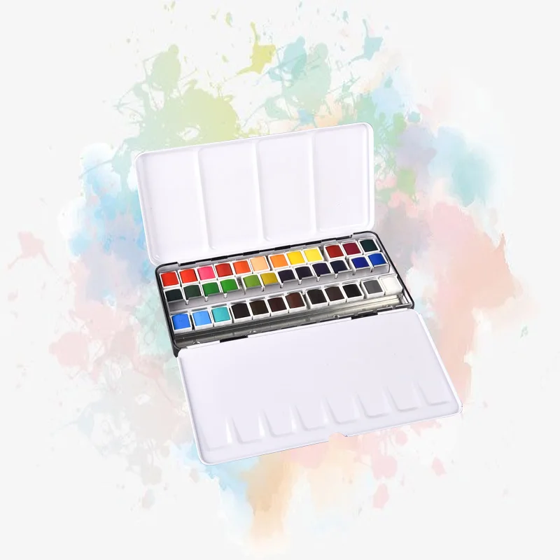 Professional grade 36 Colors Solid Watercolor Paint Set Aquarelle with Palette Painting Tools Brushes