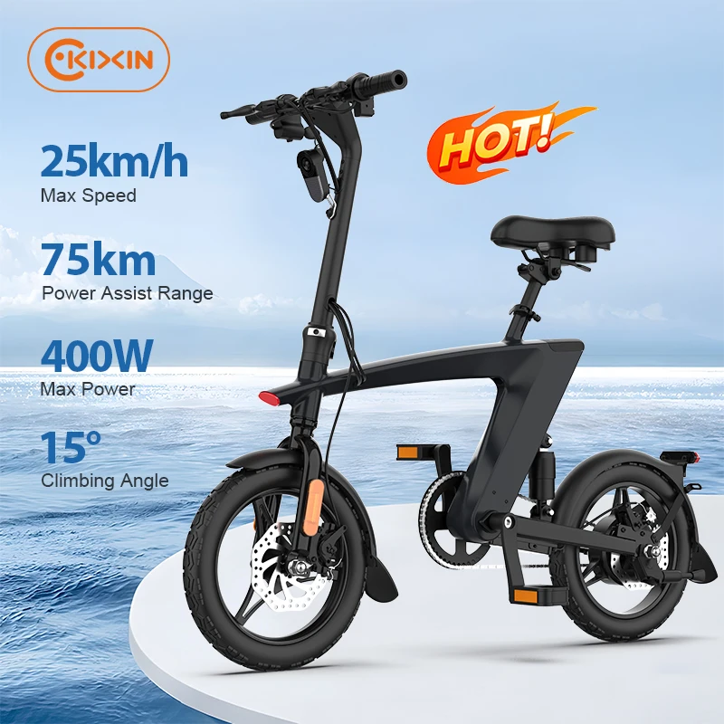 Kixin H1 Aluminum Alloy Folding Electric Bicycle 36v 250w with 10ah Lithium Battery Smart Digital LED Display Disc Brake ebike
