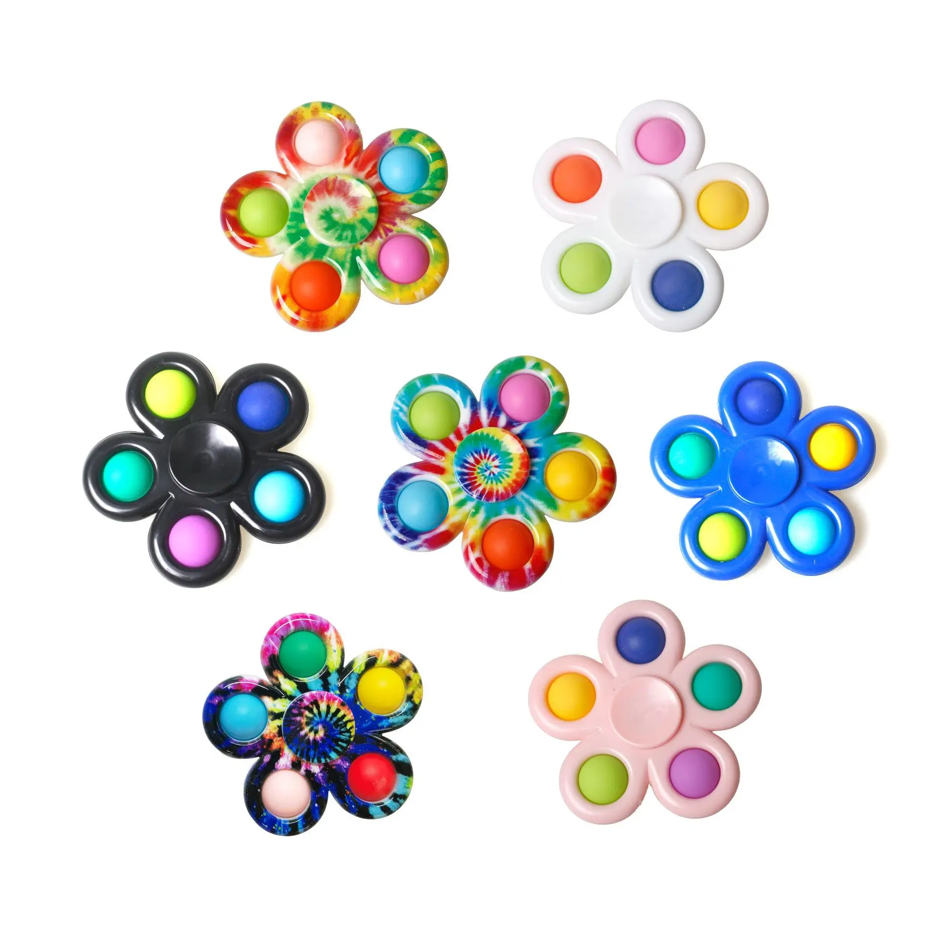 Push Pop Up Fidget Spinner Tie Dye Simple Dimple Fidget Toys Push Bubble Fidget Popper Spinners Sensory Toy Stress Relieve