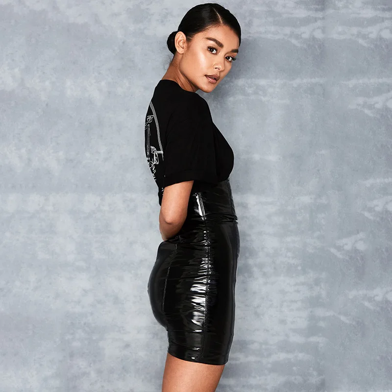 2021 mirror PVC summer clothes ladies long waist skirts womans wrap leather mini skirt