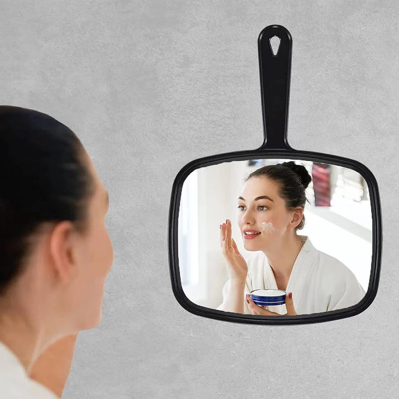Compact Large Black Mirror Hair Salon Hand Mirror Plastic Square Handheld Mirror for Barber Hairdressing Lash Salon