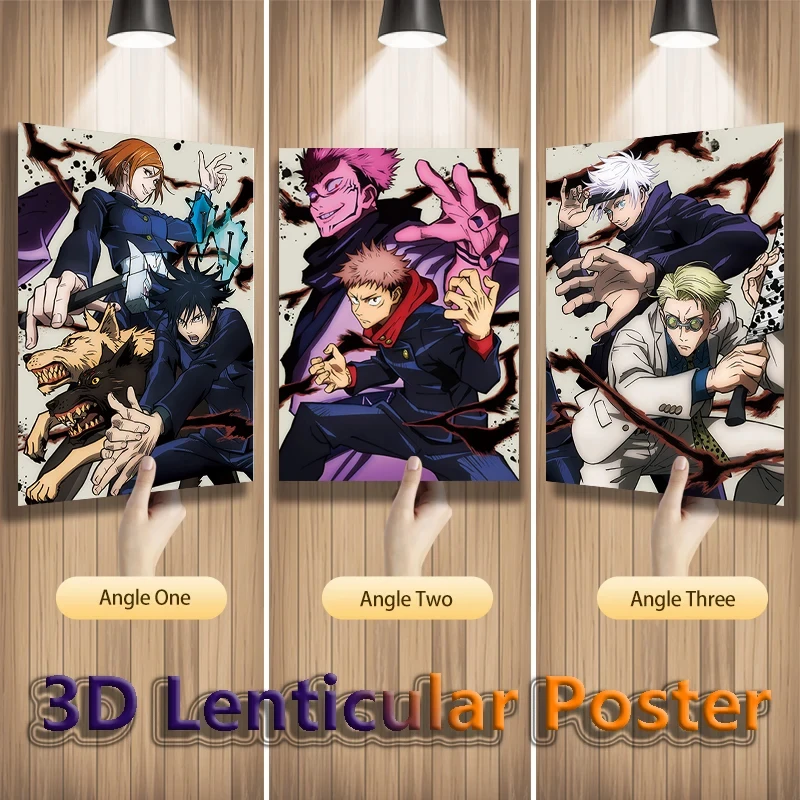 8 Styles Anime PVC Posters 3D Lenticular Poster Jujutsu Kaisen DBZ Goku 3D Hologram Motion Cartoon Print Wall Art