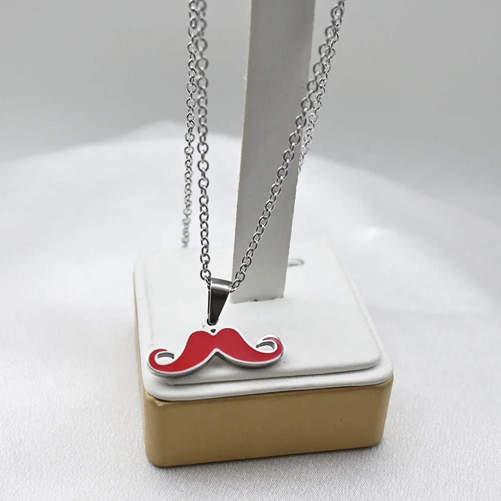 Unisex Fashionable Red Mustache Modelling Pendant Necklace for Christmas Engagement Wedding or Party Gift