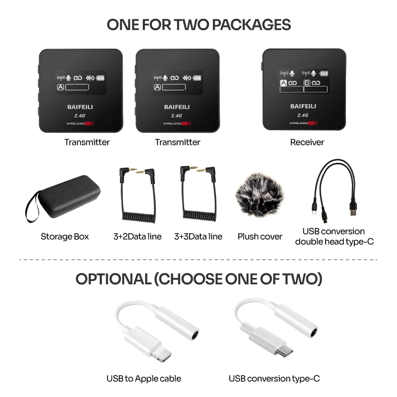 BAIFEILI Wireless Lavalier Microphone 2.4G Rechargeable Wireless wifi Microphone Interview Mike