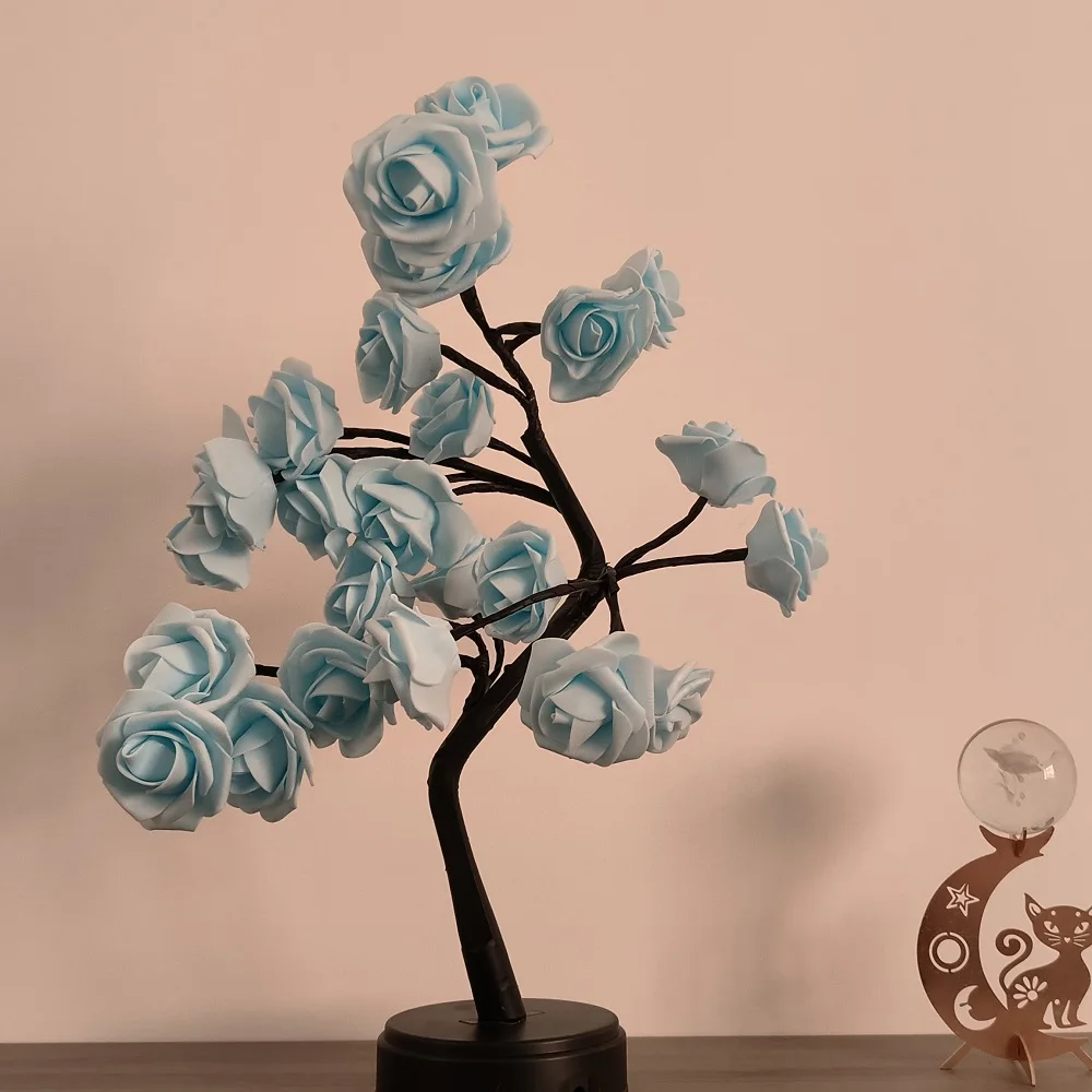 Factory  Fairy Tree lamp  Blue Rose Flower  Desk Lamp Battery Operated   for  Christmas Party  Wedding Festival Gifts