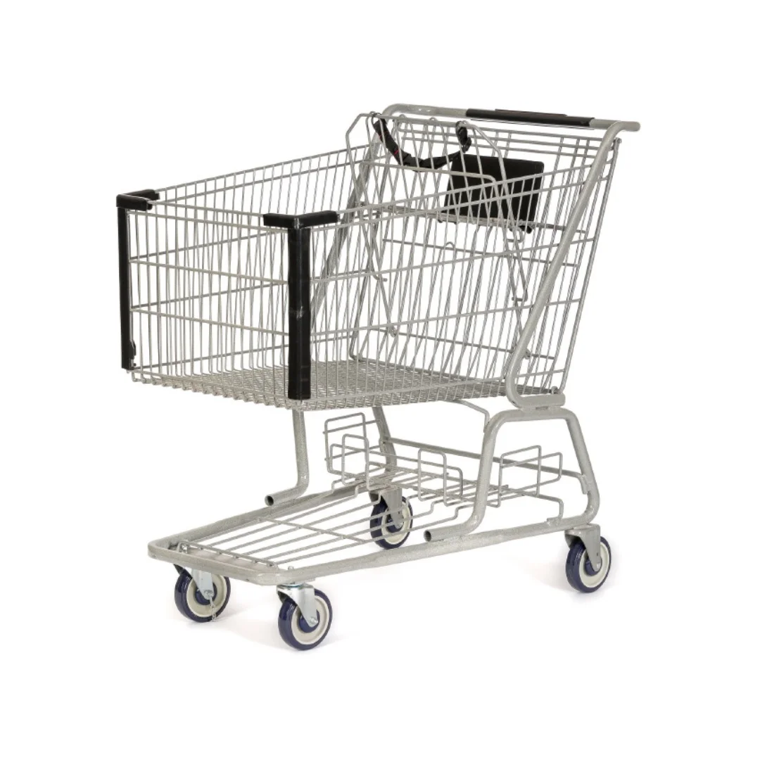 Anti-Collision Double Basket Shopping Cart Stable Metal American supermarket Shopping Trolley