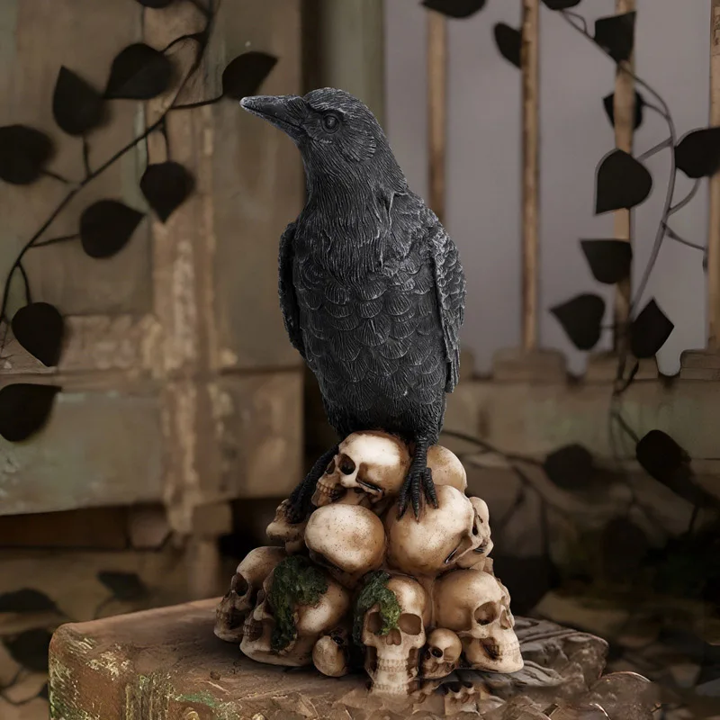 Witchcraft Black Feline Mystical Cat Sitting On skeleton Figurine 3D Cats skeleton Decorative Wicca Macabre Halloween Day