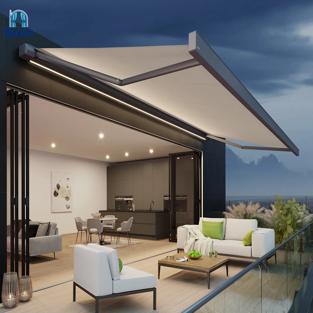 Factory Wholesale Motorized Waterproof durable outdoor awning with LED Lighting Retractable Awning retractable roof pergola